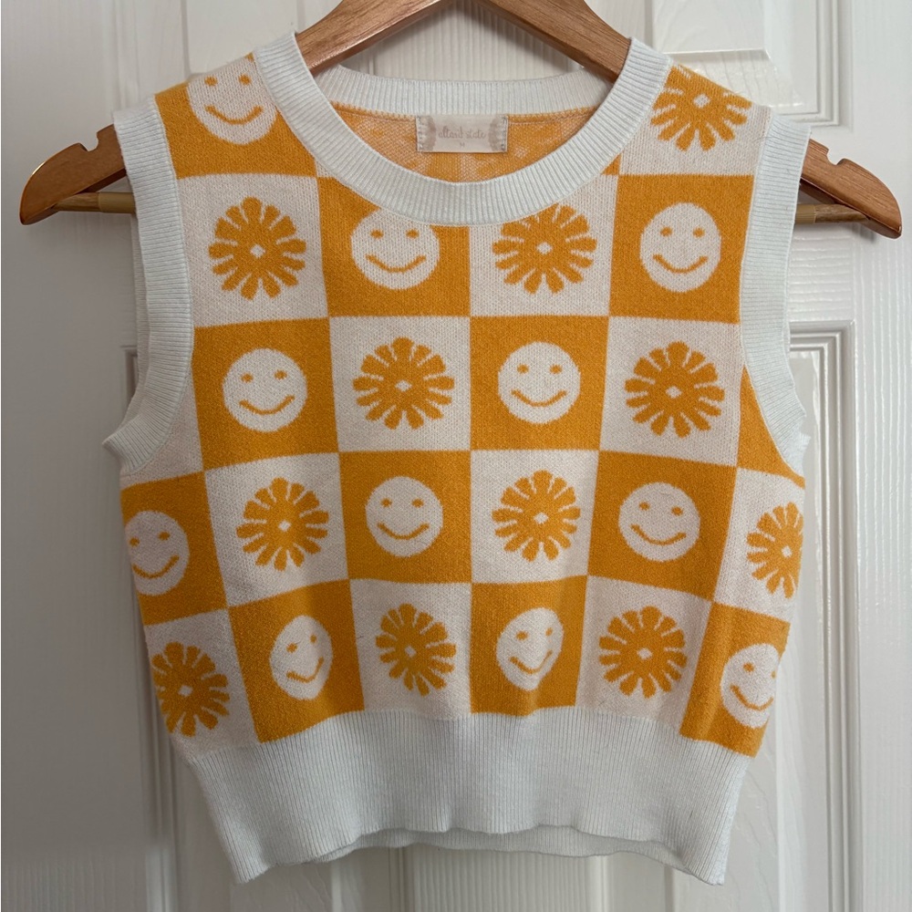 Altar’d State Yellow and White Checkered Vest